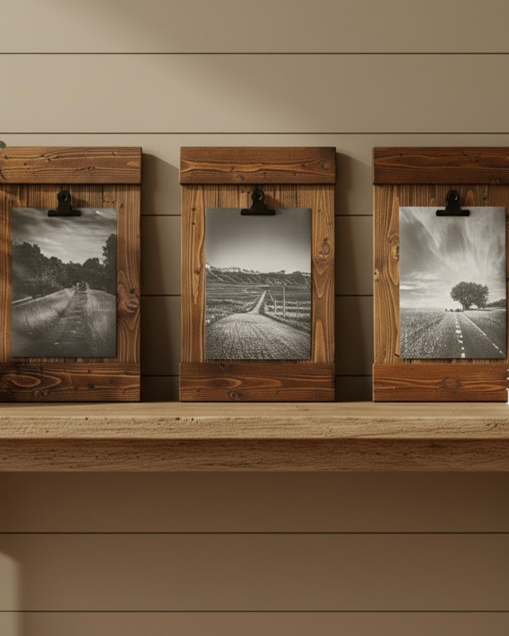 Rustic Wood Clip Photo Frame made from Reclaimed Pallet - Walnut Finish