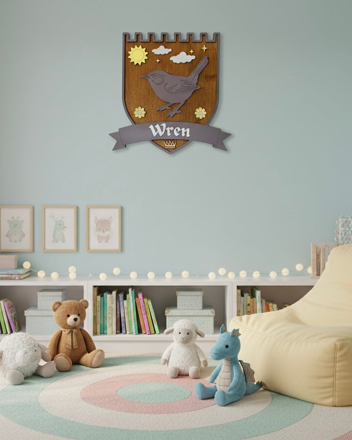 Personalised Wren Wall Crest | Woodland Nursery Décor