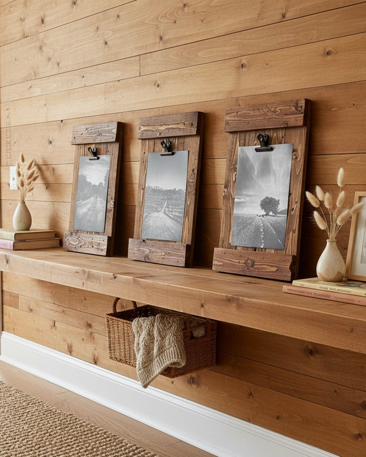 Rustic Wood Clip Photo Frame made from Reclaimed Pallet - Walnut Finish