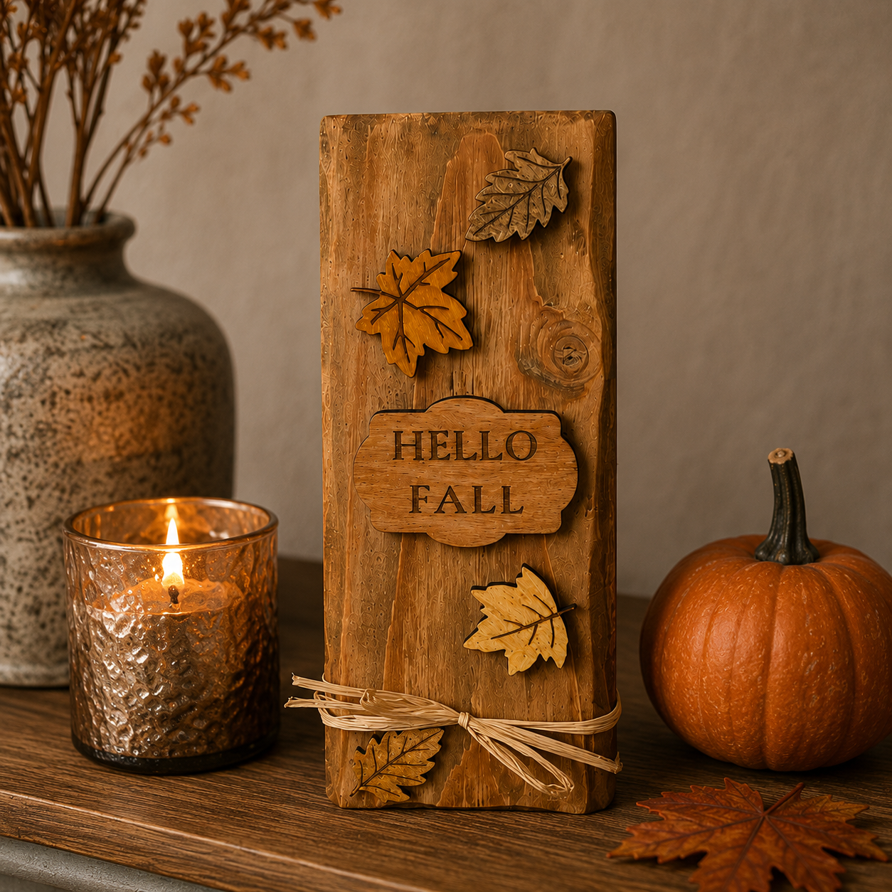 Fall Wood Block Décor, Mix & Match Autumn Decorations, Wooden Pumpkin Shelf Sitters, Hello Fall Sign, Rustic Farmhouse Décor