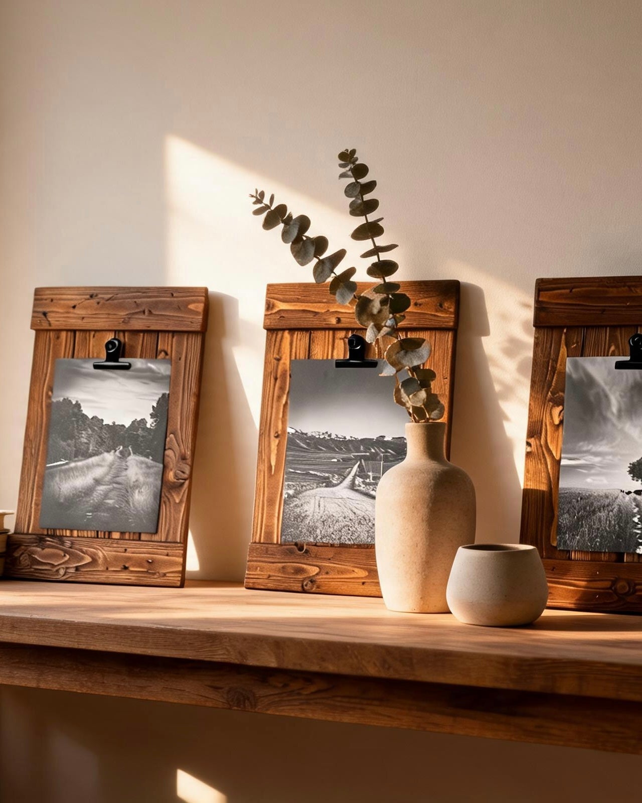 Rustic Wood Clip Photo Frame made from Reclaimed Pallet - Walnut Finish