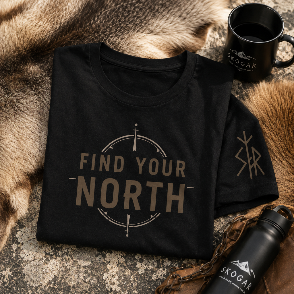 Find Your North Compass T-Shirt | Outdoor Adventure Hiking Tee SKOGAR
