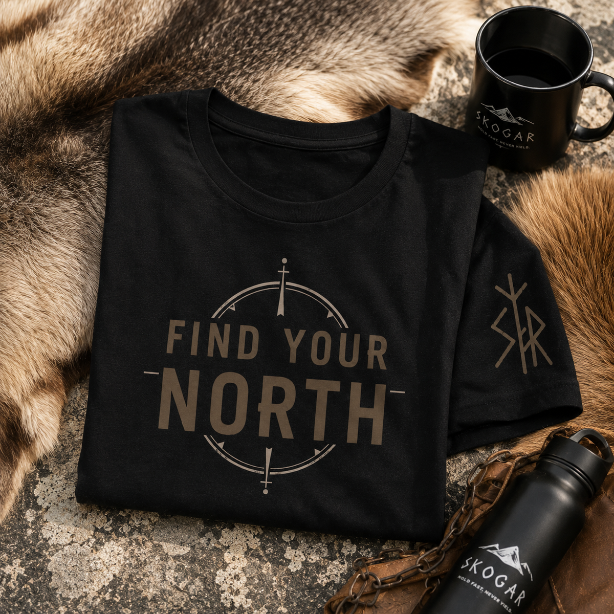 Find Your North Compass T-Shirt | Outdoor Adventure Hiking Tee SKOGAR
