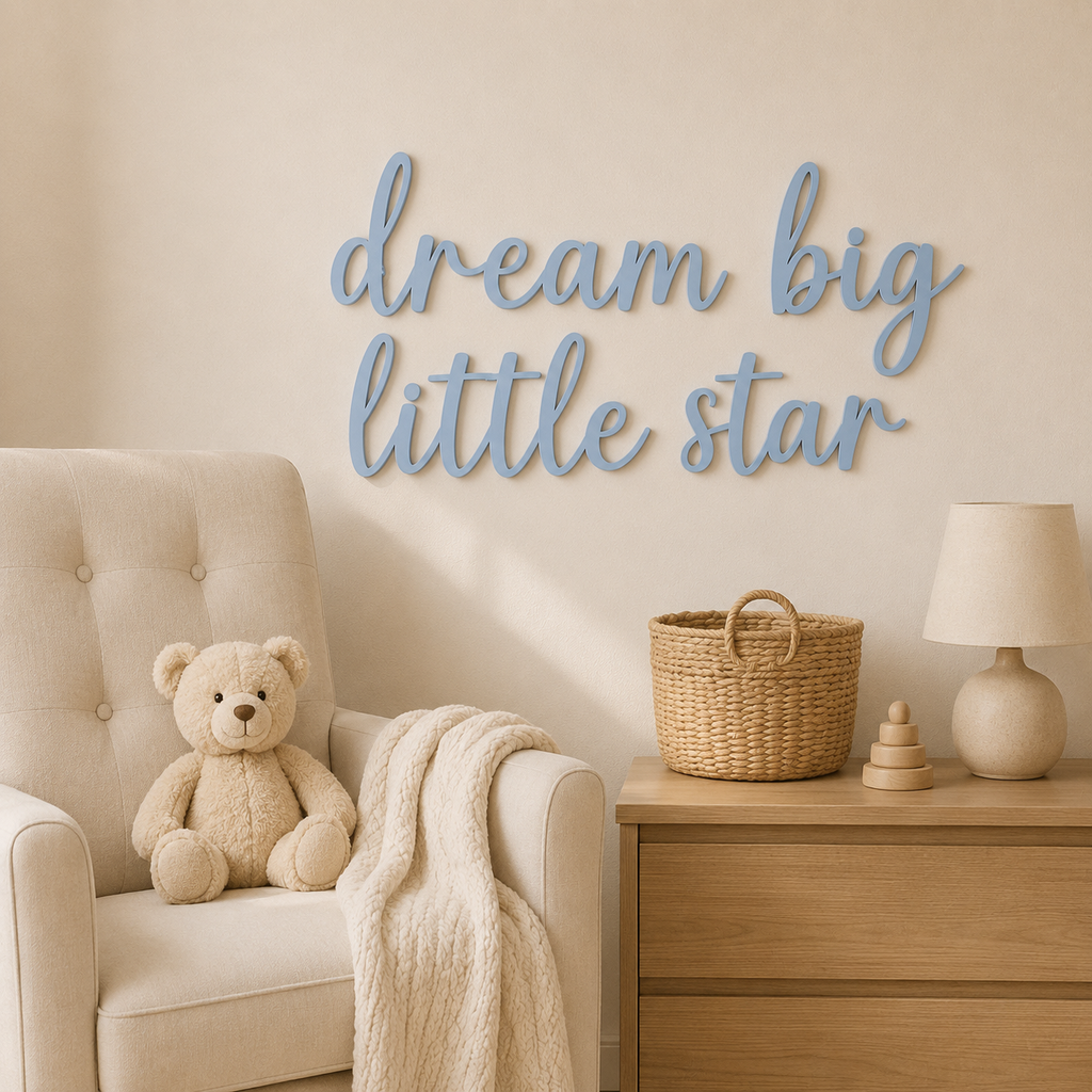 Dream Big Little Star Wooden Nursery Wall Décor | Inspirational Baby Room Sign | Wooden Script Wall Art | Nursery Decoration
