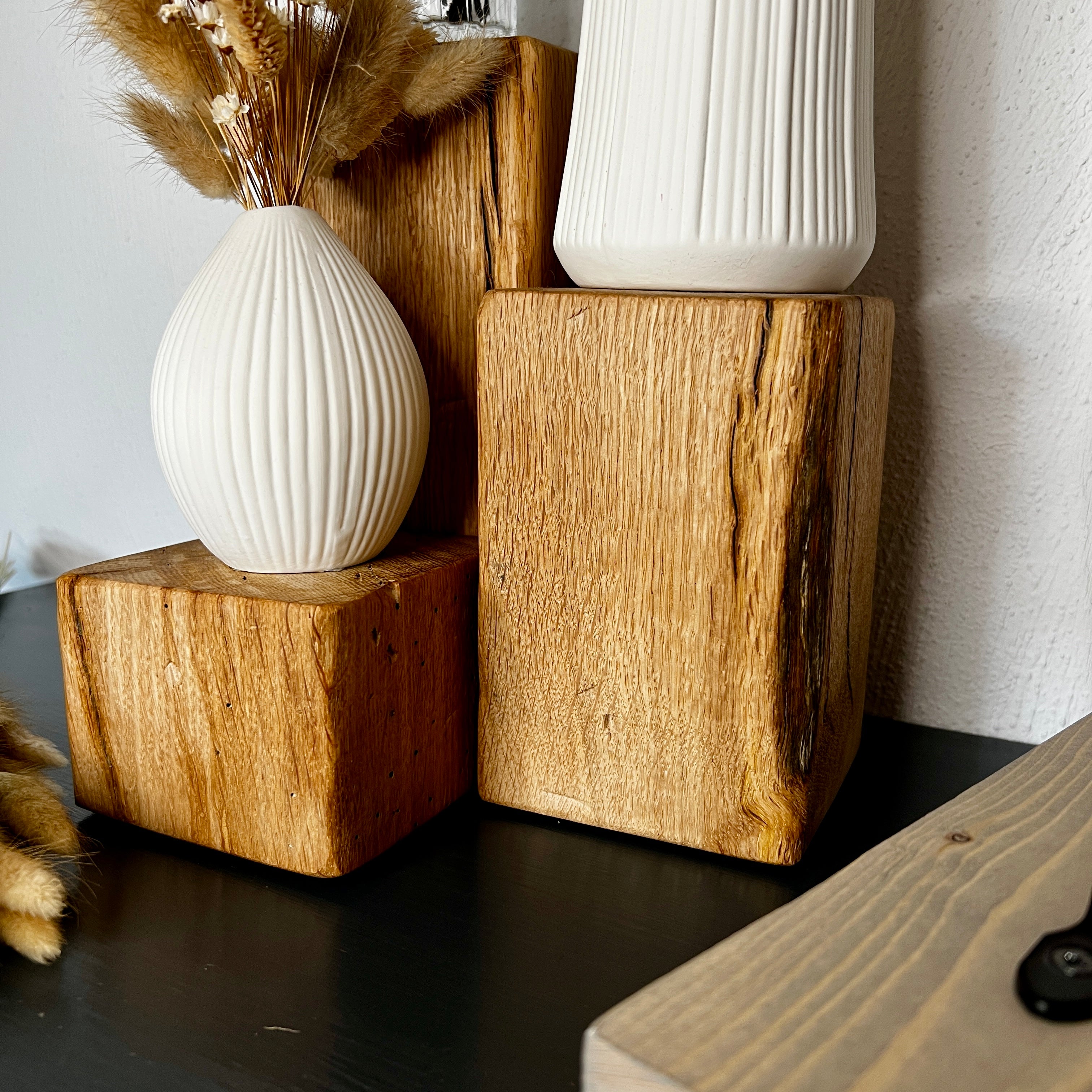 Decorative Oak Wood Blocks – Set of 3 in Natural, Whitewashed or Antique Grey