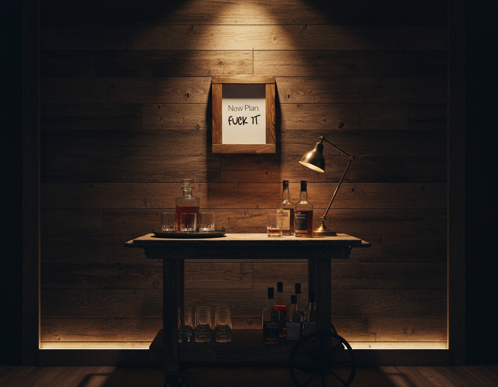 Reclaimed Wood Framed Sign - "New Plan: Fuck It"