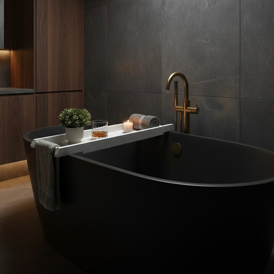 Handmade Bath Caddy | Wooden Bathtub Tray with Towel Rail | Custom Bath Board