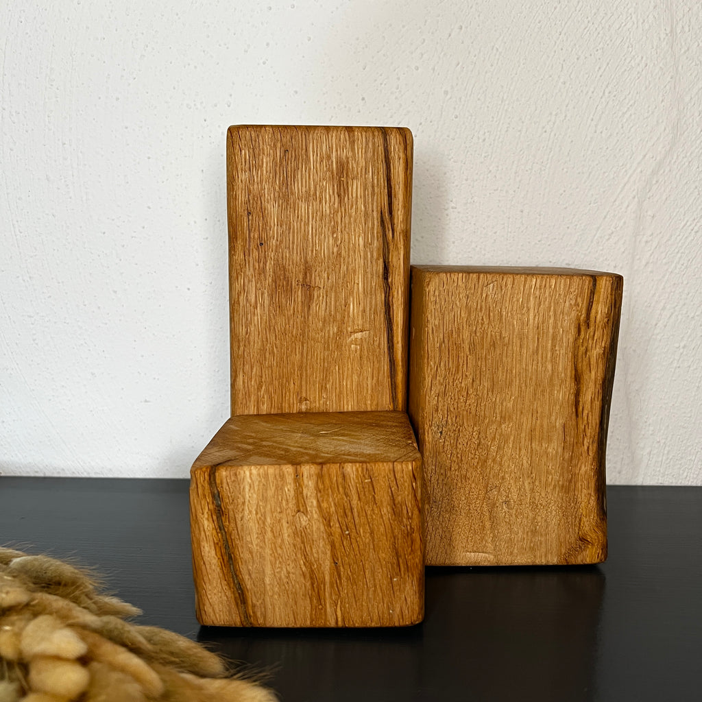 Decorative Oak Wood Blocks – Set of 3 in Natural, Whitewashed or Antique Grey