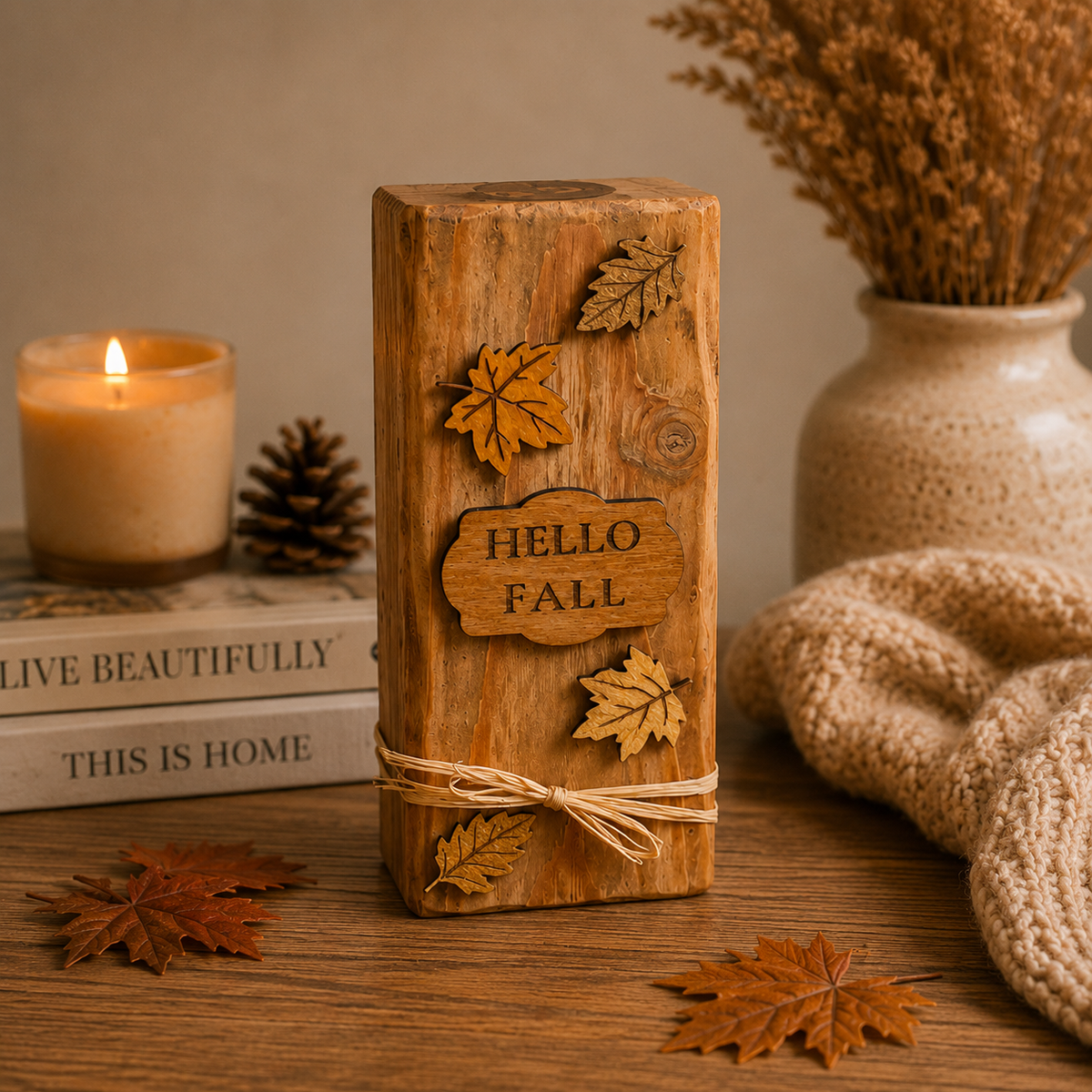 Fall Wood Block Décor, Mix & Match Autumn Decorations, Wooden Pumpkin Shelf Sitters, Hello Fall Sign, Rustic Farmhouse Décor