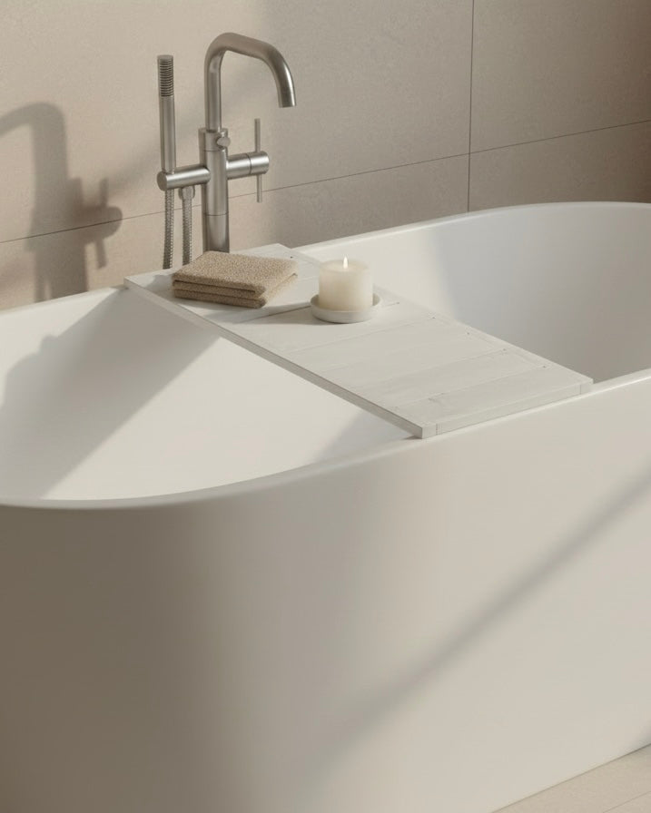 Wooden Bath Caddy Tray | Whitewash Bathtub Tray | Rustic Bath Bridge
