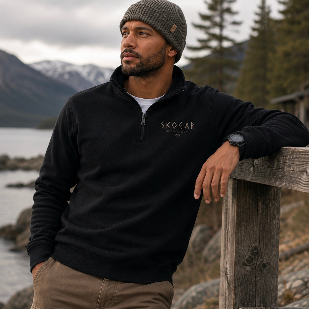 SKOGAR Quarter Zip Sweatshirt | Nordic Pullover | Soft Brushed Outdoor Jumper