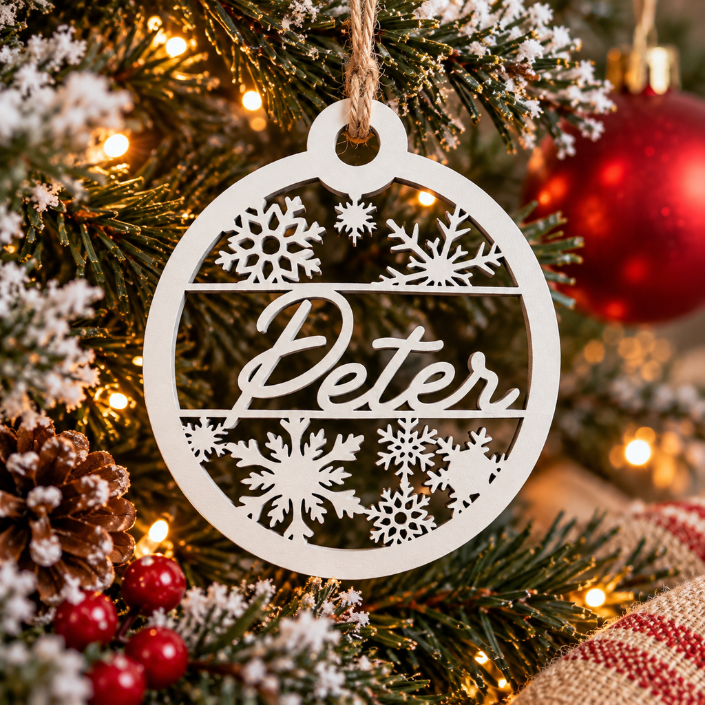 Personalised Wooden Christmas Ornament with Snowflakes