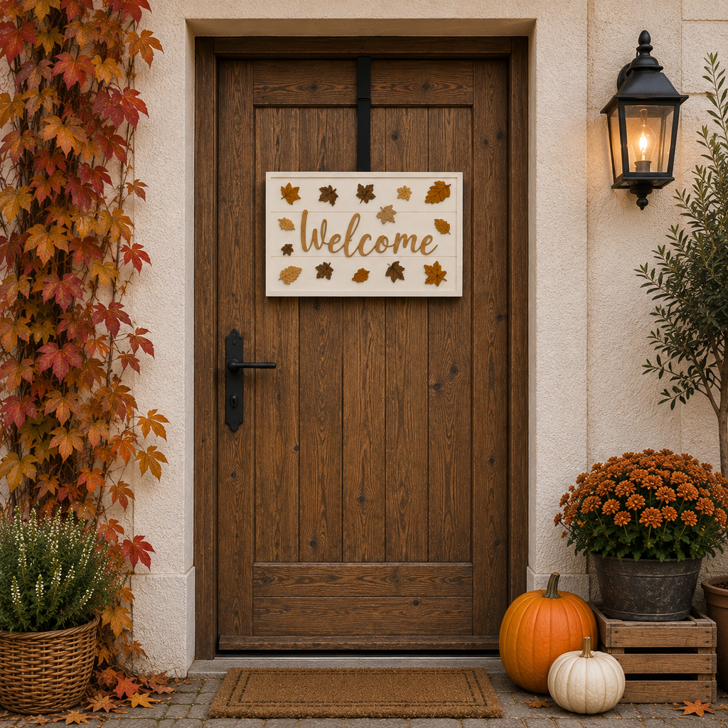 Autumn Welcome Sign, Wooden Fall Door Sign, Rustic Autumn Door Décor, Fall Leaves Front Door Decoration