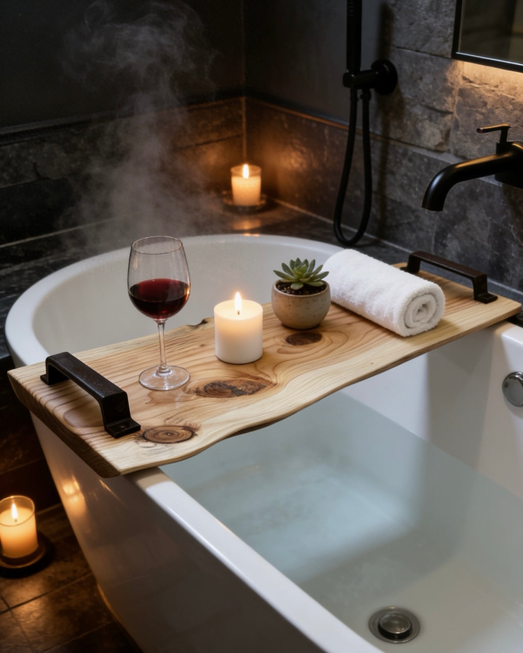 Rustic Solid Wood Bathtub Tray | Wooden Bath Caddy