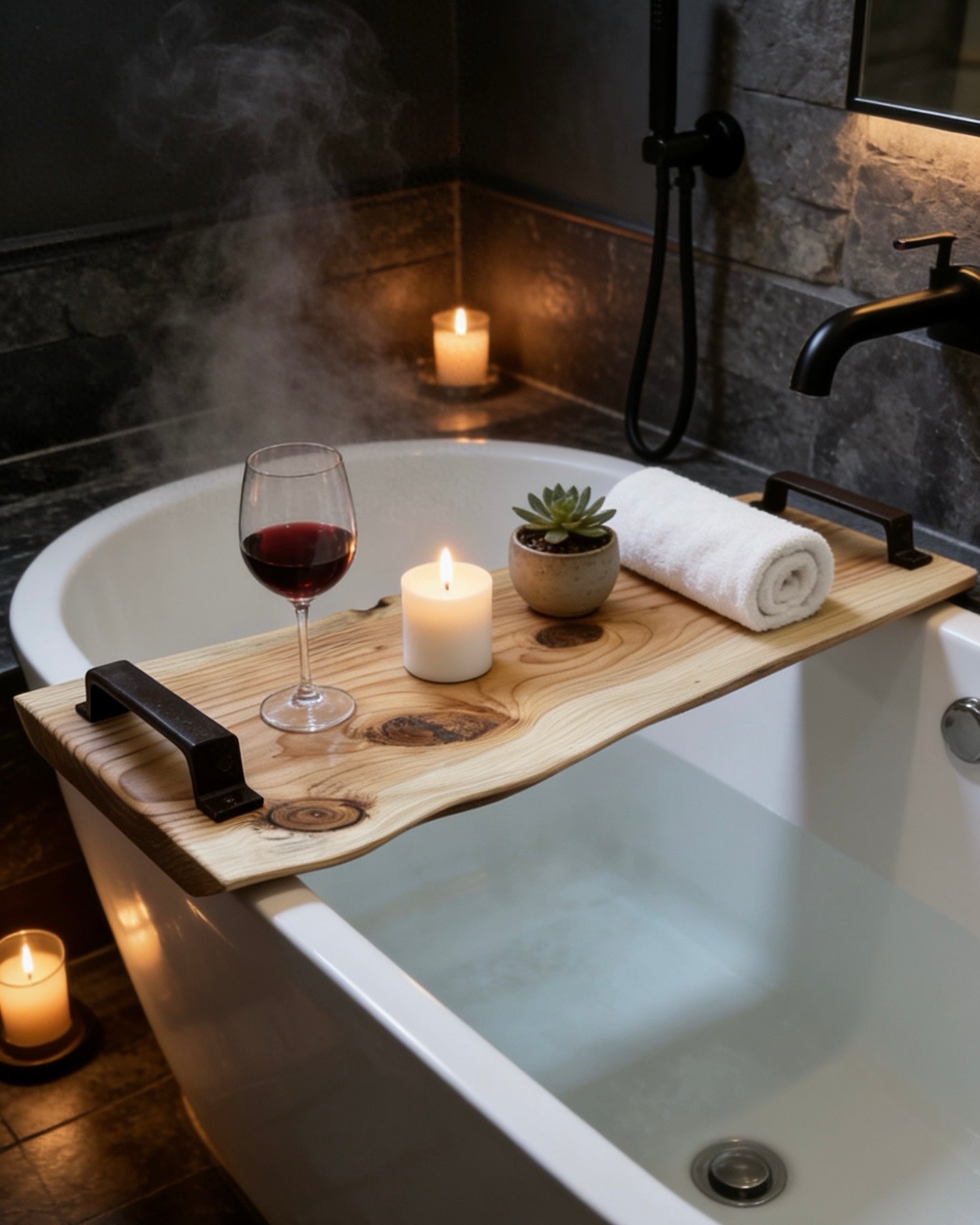 Rustic Solid Wood Bathtub Tray | Wooden Bath Caddy