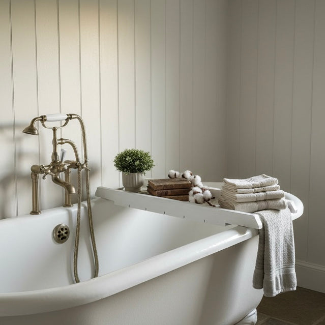 Handmade Bath Caddy | Wooden Bathtub Tray with Towel Rail | Custom Bath Board