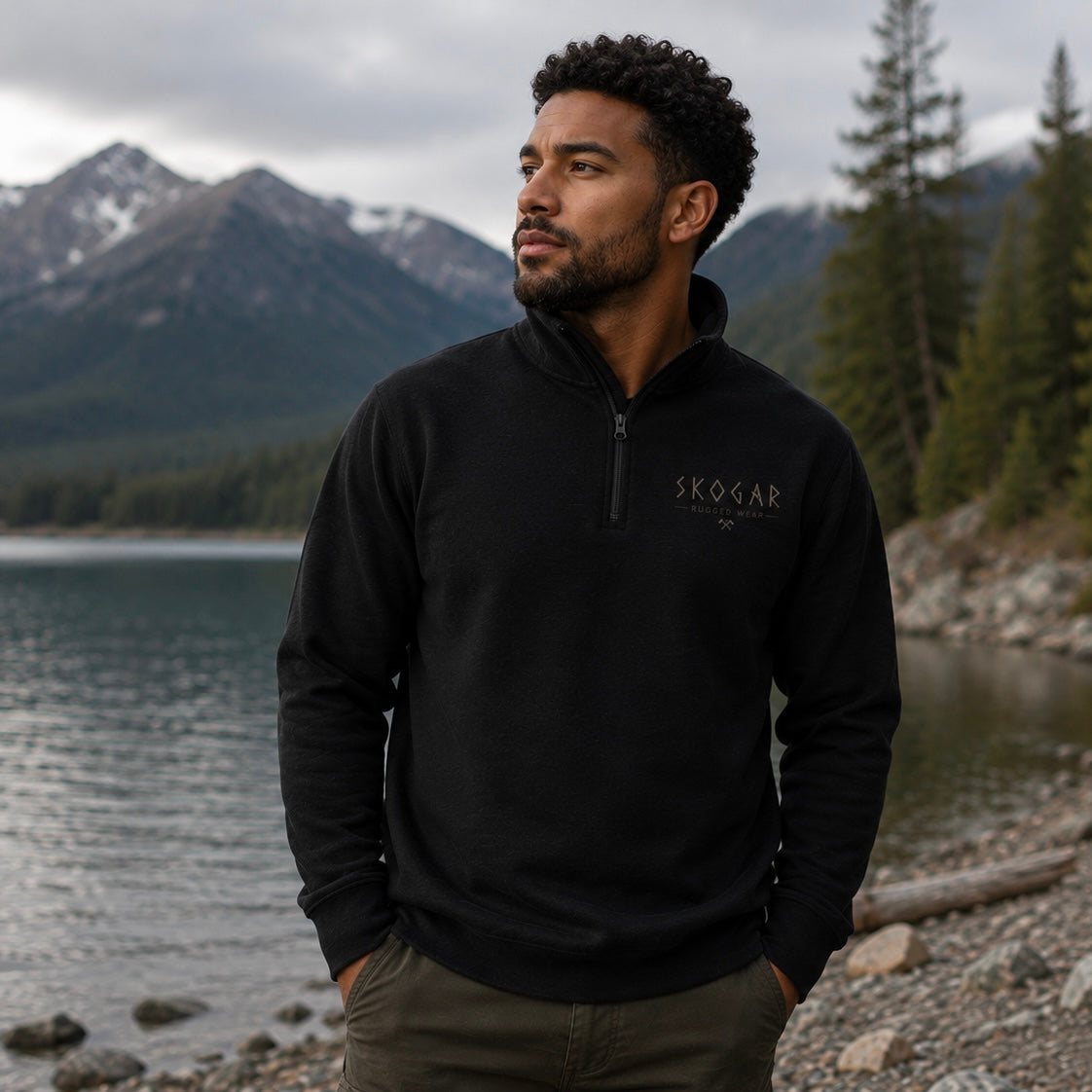 SKOGAR Quarter Zip Sweatshirt | Nordic Pullover | Soft Brushed Outdoor Jumper