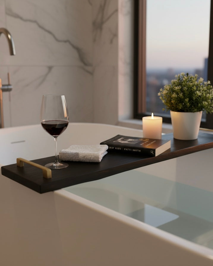 Rustic Solid Wood Bathtub Tray | Wooden Bath Caddy
