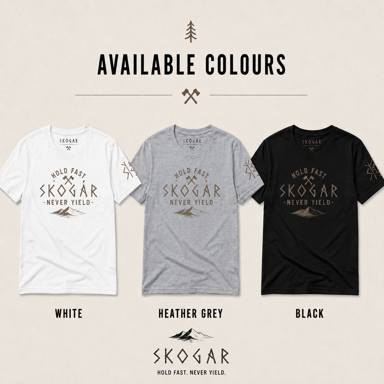 Men's Nordic Adventure T-Shirt, Mountain Graphic Tee, Hold Fast Never Yield SKOGAR Apparel