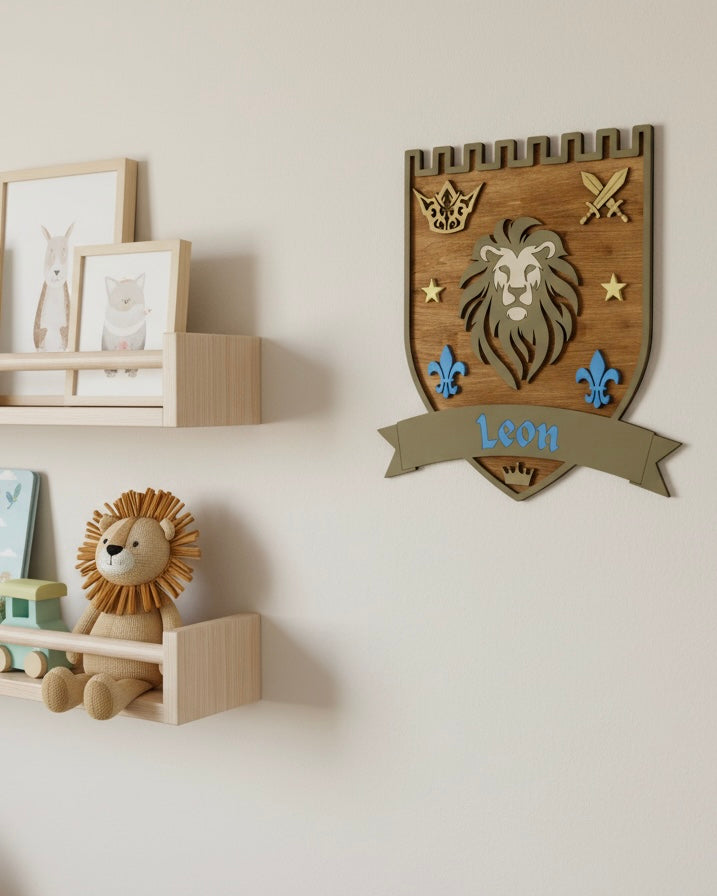Personalised Lion Wall Crest | Safari Nursery Décor