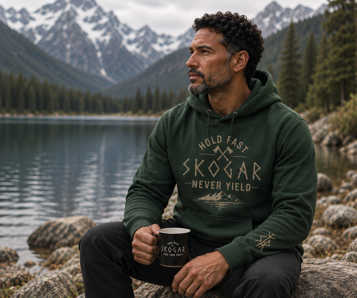 Hold Fast Never Yield Hoodie, Nordic Outdoor Sweatshirt, Men’s Adventure Hoodie