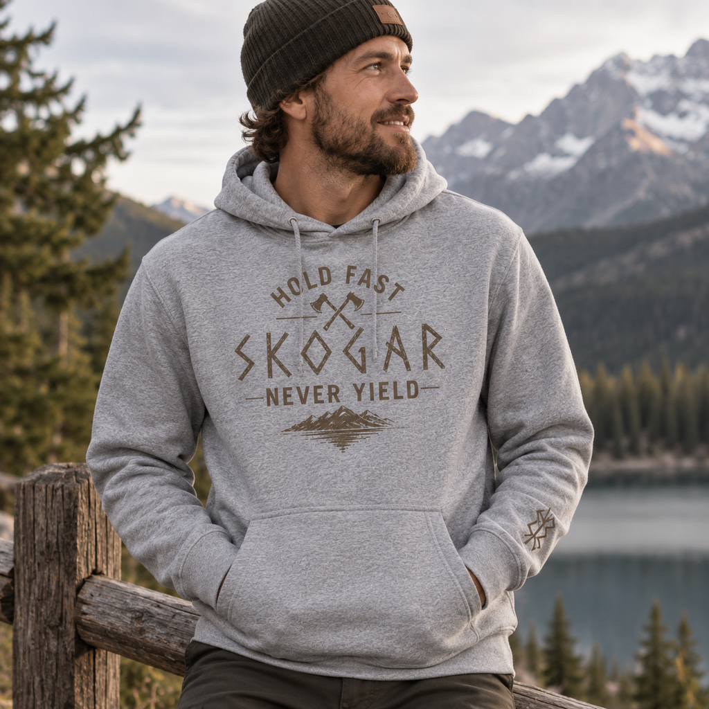 Hold Fast Never Yield Hoodie, Nordic Outdoor Sweatshirt, Men’s Adventure Hoodie