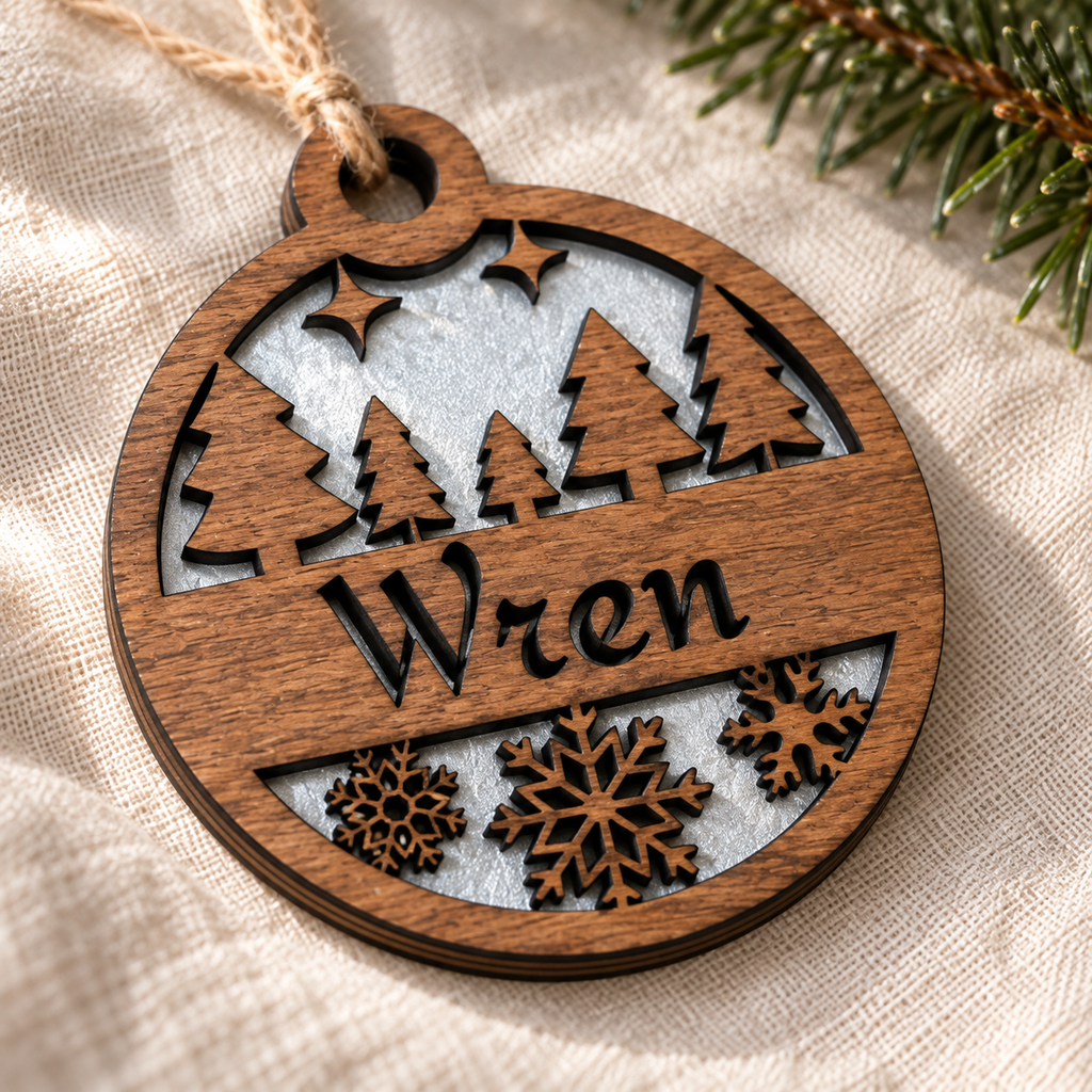 Personalised Wooden Christmas Ornament – Winter Forest