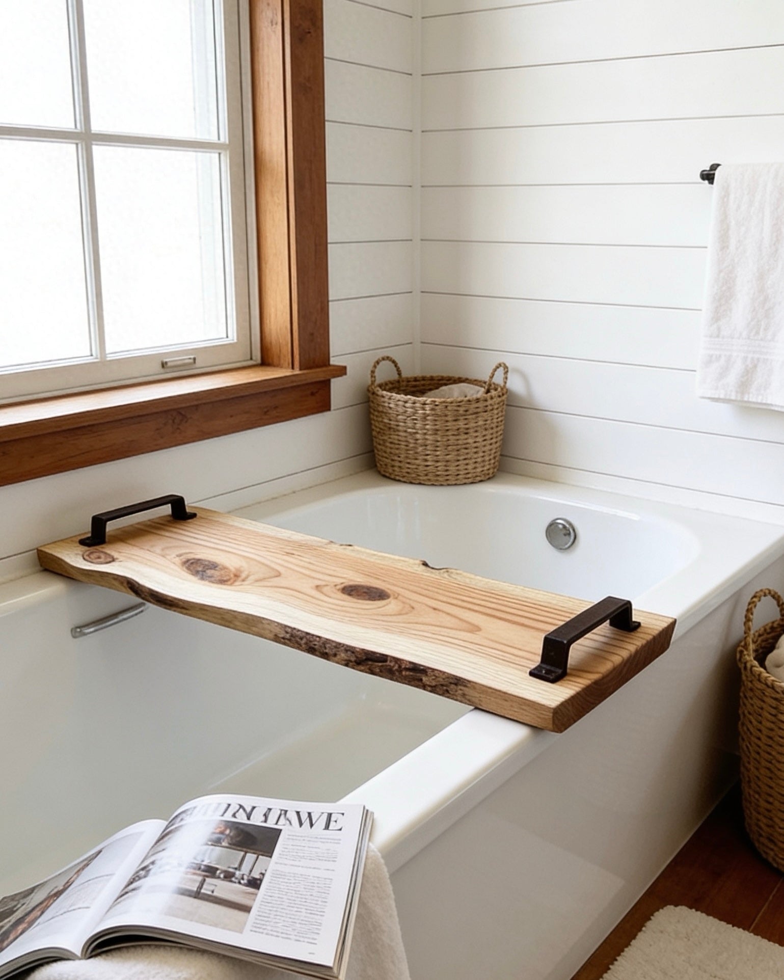 Rustic Solid Wood Bathtub Tray | Wooden Bath Caddy