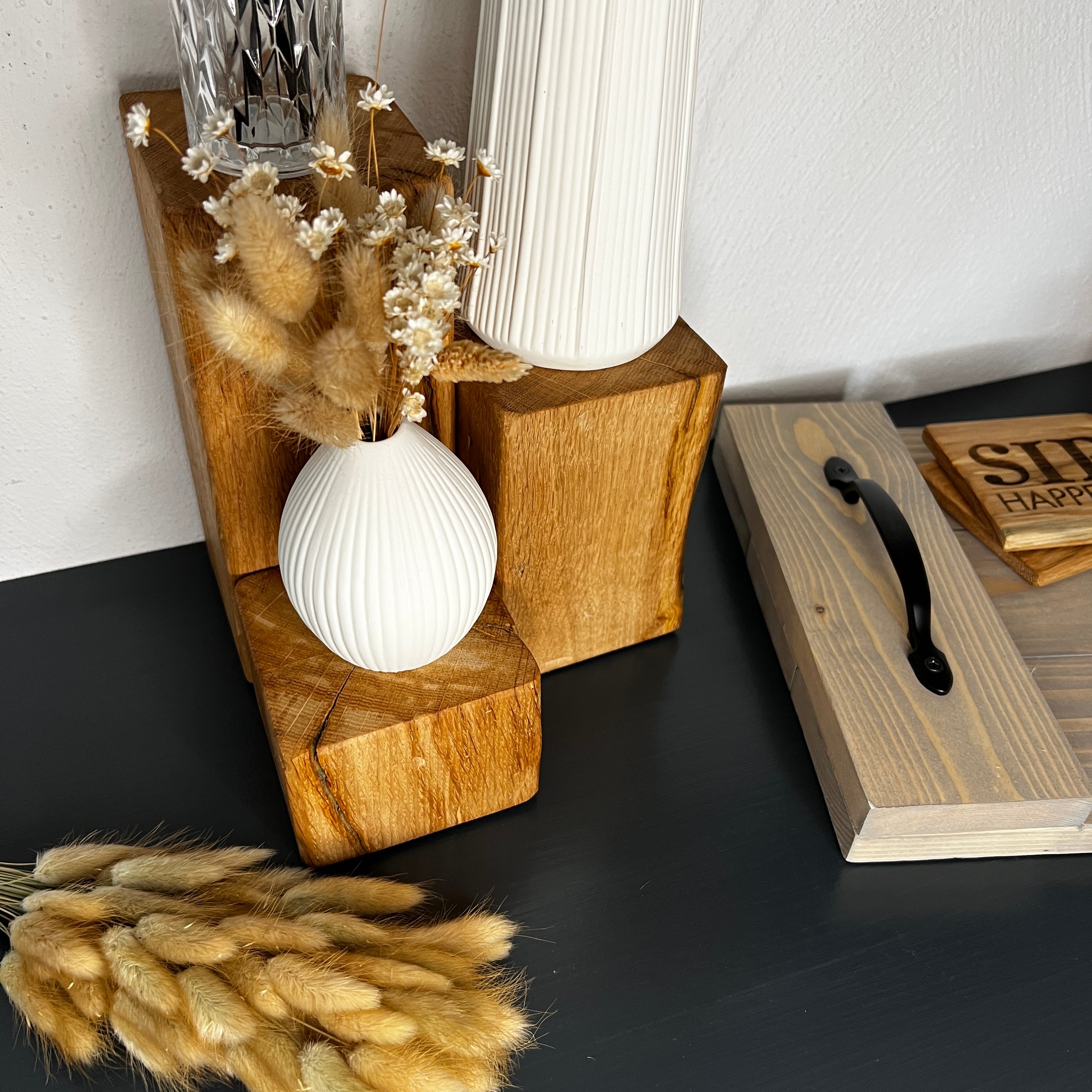 Decorative Oak Wood Blocks – Set of 3 in Natural, Whitewashed or Antique Grey