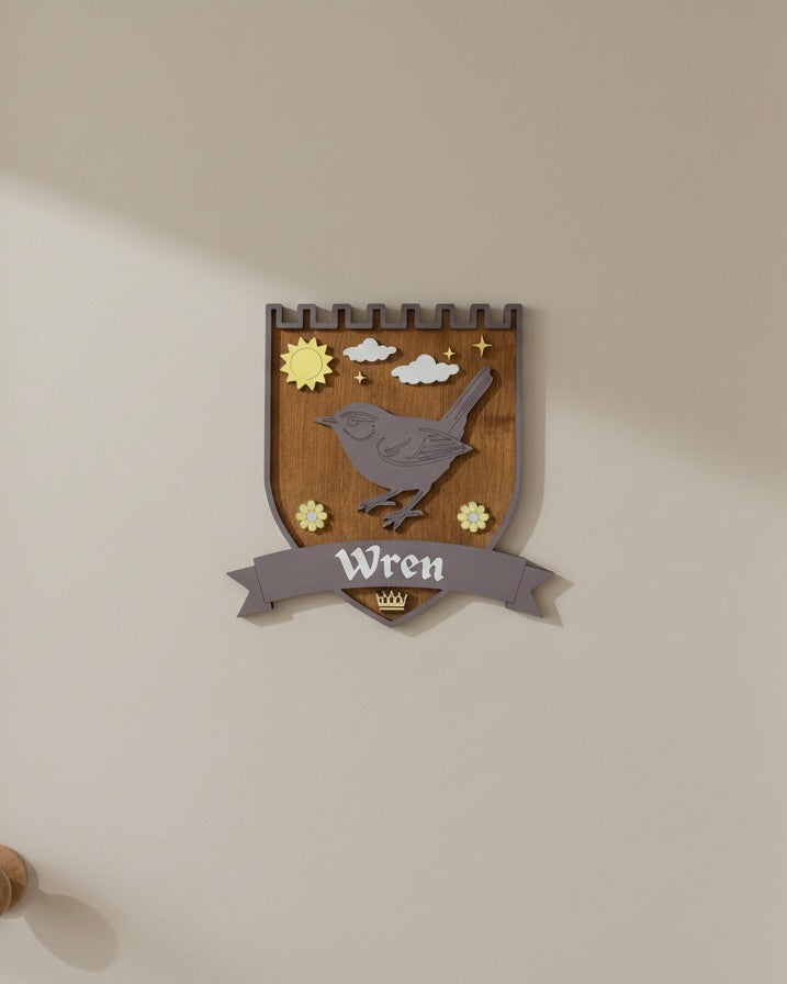 Personalised Wren Wall Crest | Woodland Nursery Décor