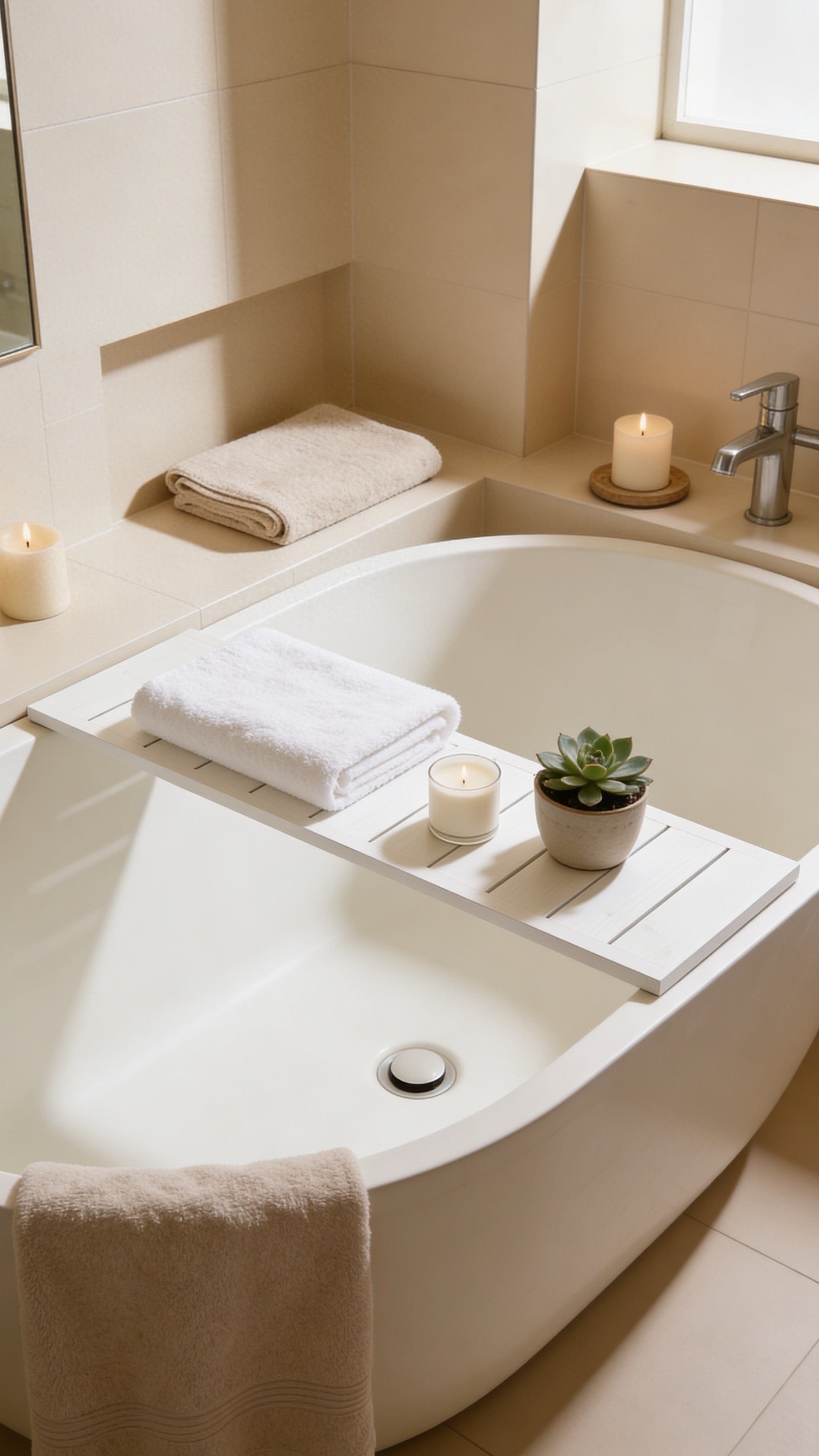 Wooden Bath Caddy Tray | Whitewash Bathtub Tray | Rustic Bath Bridge