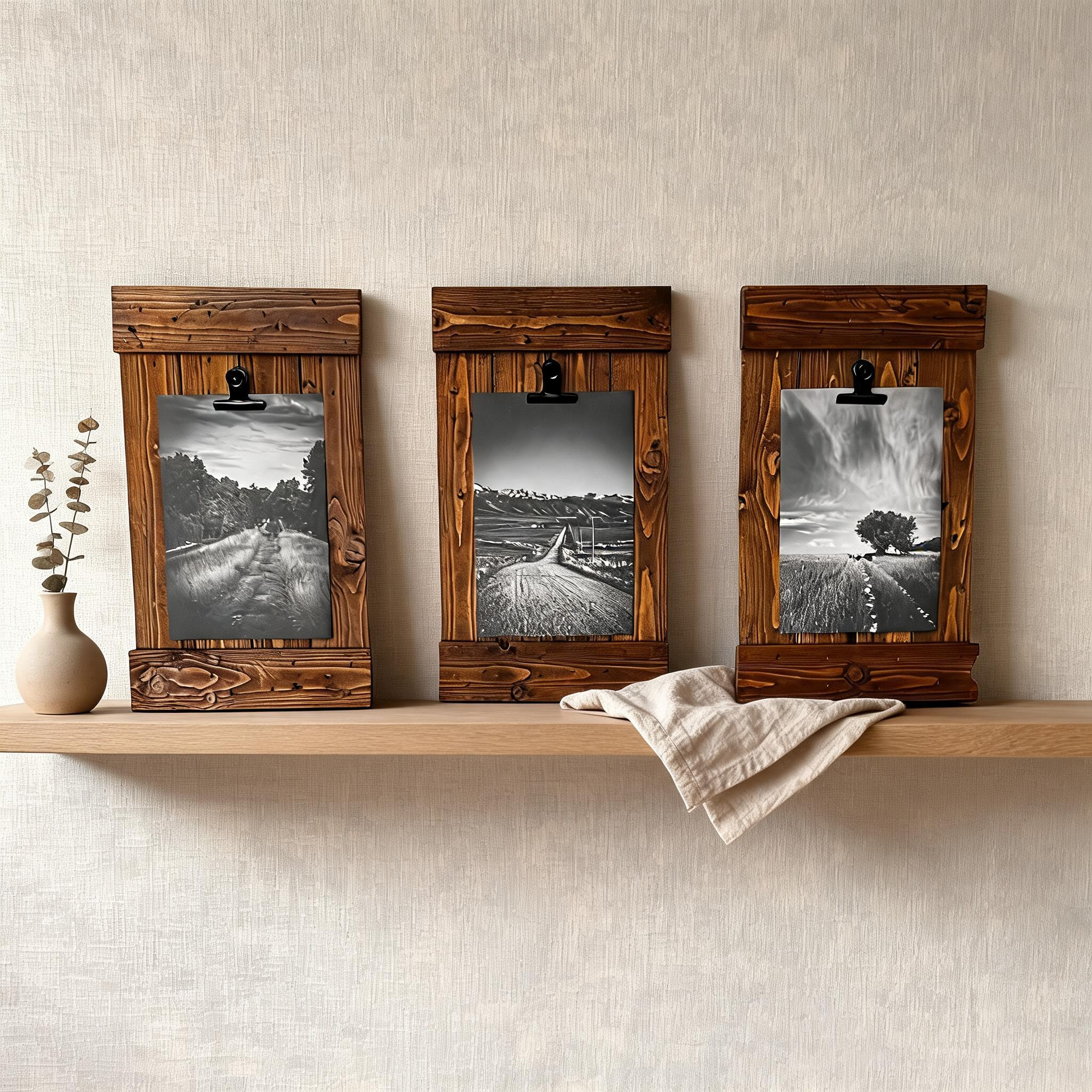 Rustic Wood Clip Photo Frame made from Reclaimed Pallet - Walnut Finish