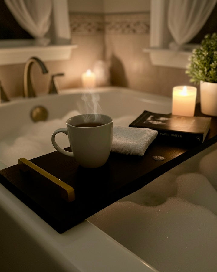 Rustic Solid Wood Bathtub Tray | Wooden Bath Caddy