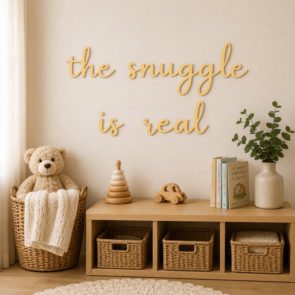 The Snuggle Is Real Wooden Nursery Wall Décor | Baby Room Wall Sign | Wooden Script Wall Art | Nursery Decoration