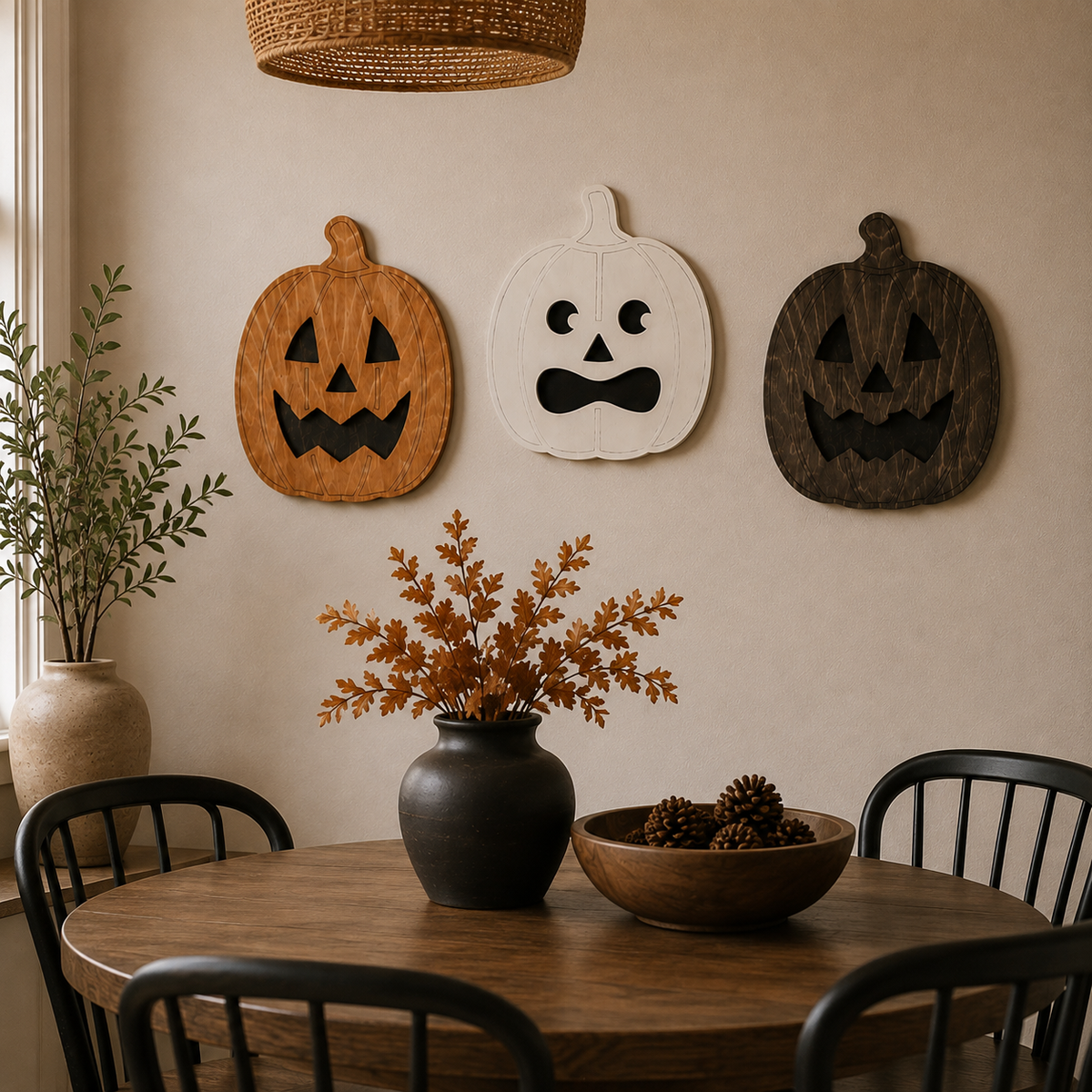 Halloween Pumpkin Décor – Wooden Jack O Lantern Rustic Halloween Wall & Shelf Décor