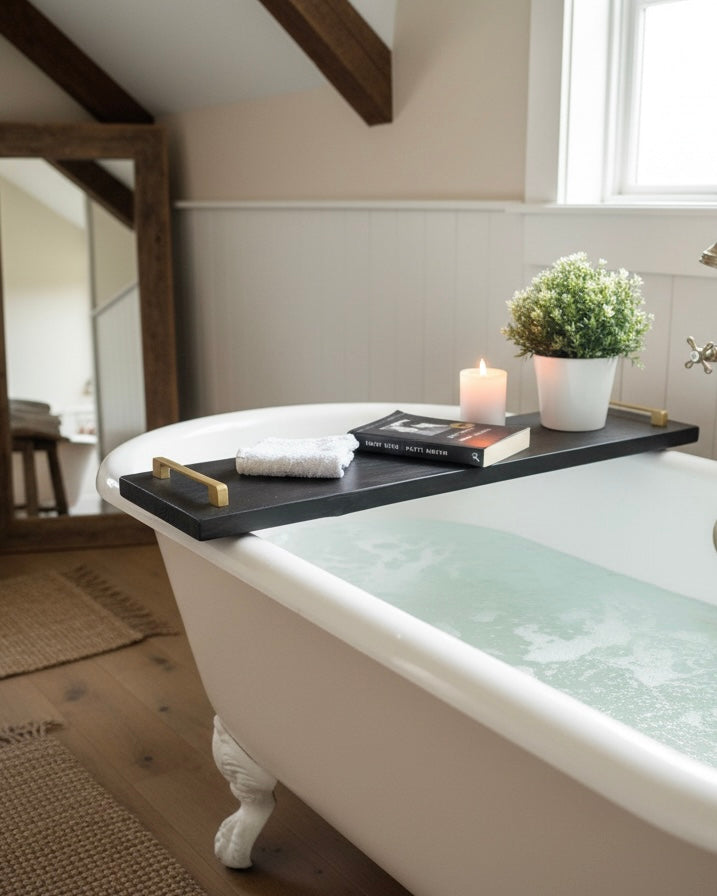 Rustic Solid Wood Bathtub Tray | Wooden Bath Caddy
