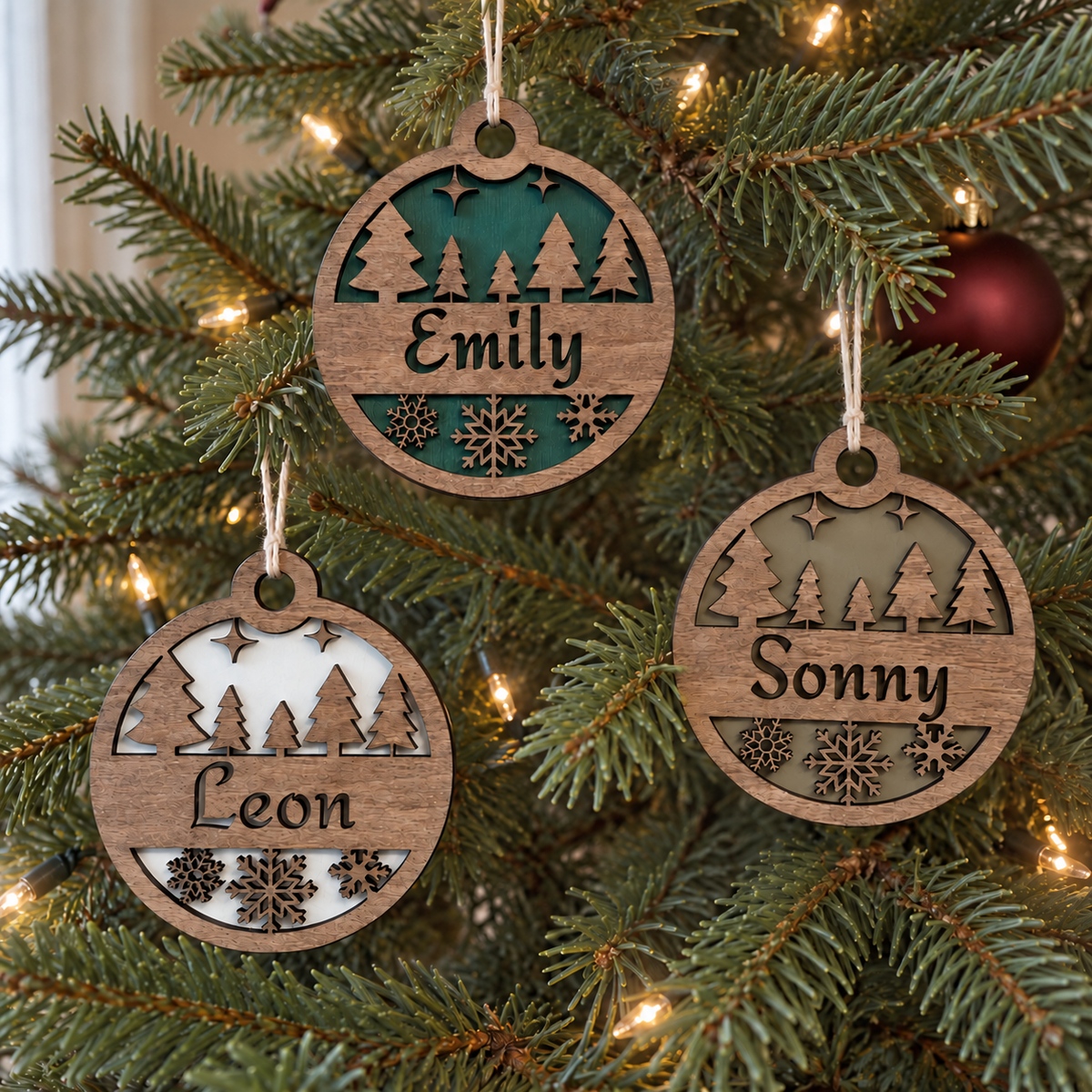 Personalised Wooden Christmas Ornament – Winter Forest