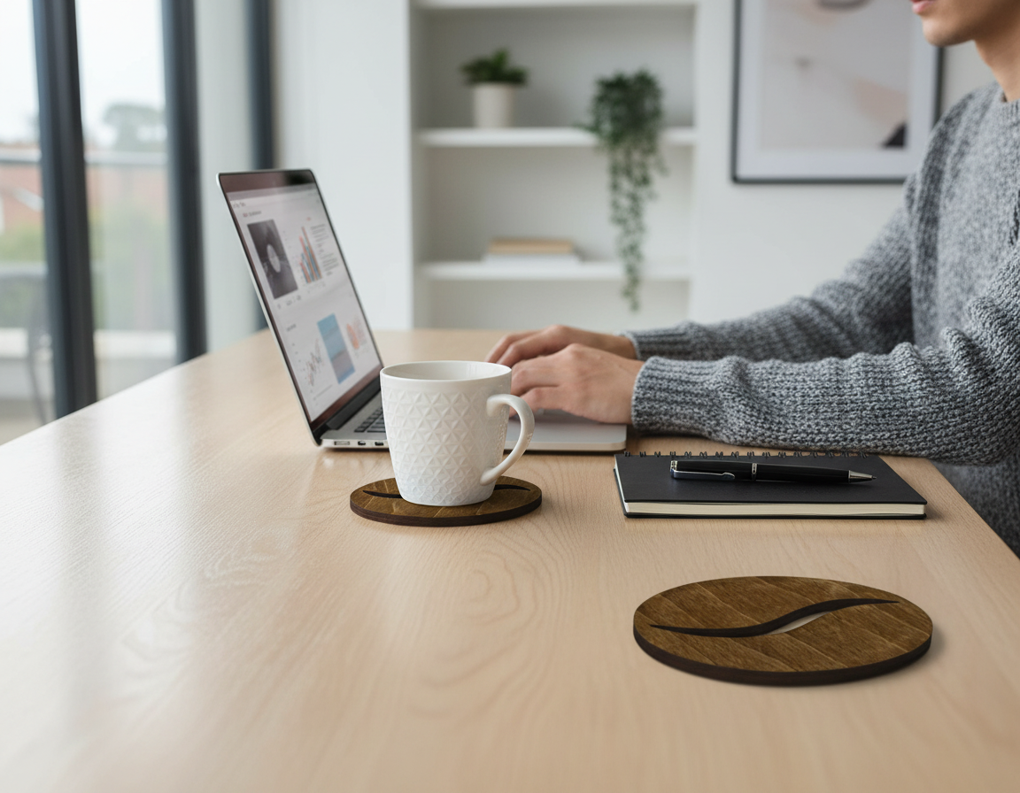 Coffee Bean Coaster Wooden – Beech Wood Coaster with Cork Feet