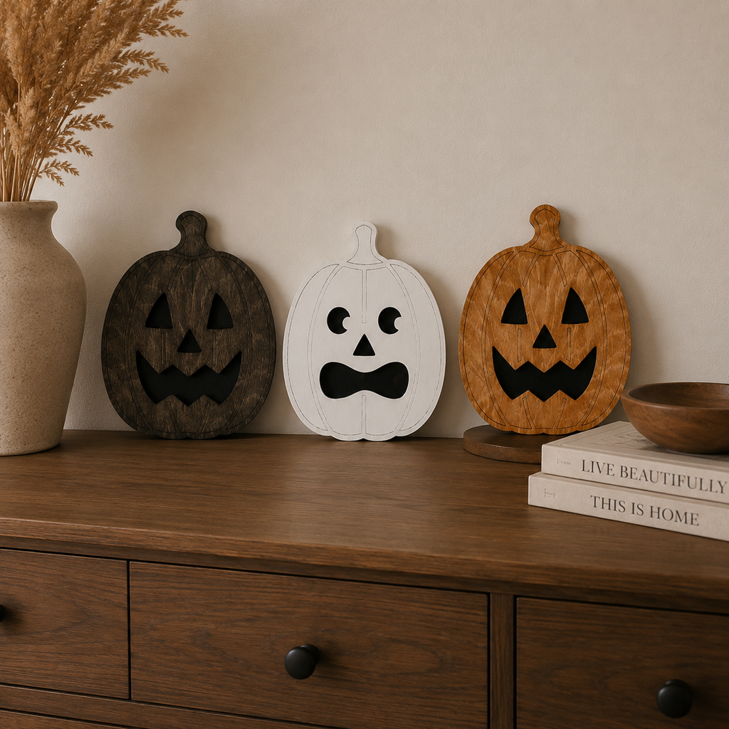 Halloween Pumpkin Décor – Wooden Jack O Lantern Rustic Halloween Wall & Shelf Décor