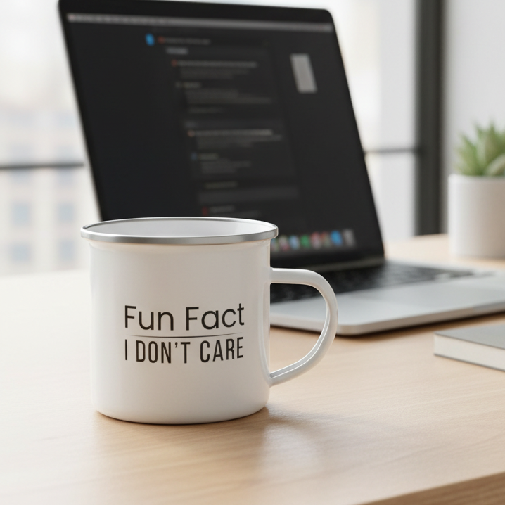 Sarcastic Mug “Fun Fact I Don’t Care”, Funny Rude Coffee Mug, Enamel Camping Mug
