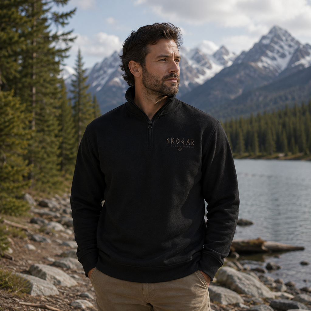 SKOGAR Quarter Zip Sweatshirt | Nordic Pullover | Soft Brushed Outdoor Jumper