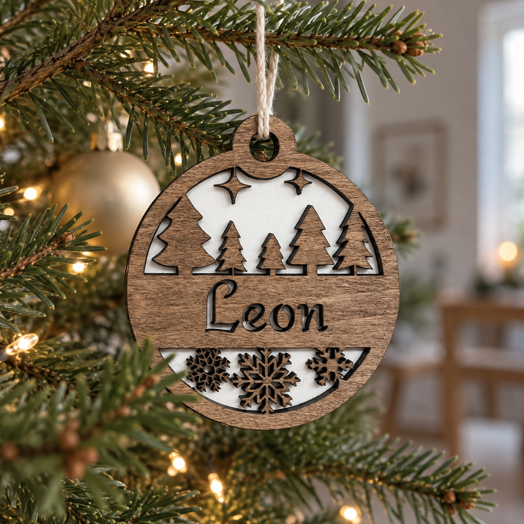 Personalised Wooden Christmas Ornament – Winter Forest