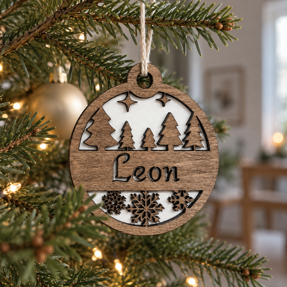 Personalised Wooden Christmas Ornament – Winter Forest
