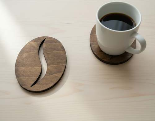 Coffee Bean Coaster Wooden – Beech Wood Coaster with Cork Feet