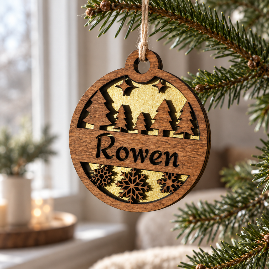 Personalised Wooden Christmas Ornament – Winter Forest