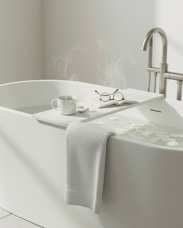 Wooden Bath Caddy Tray | Whitewash Bathtub Tray | Rustic Bath Bridge