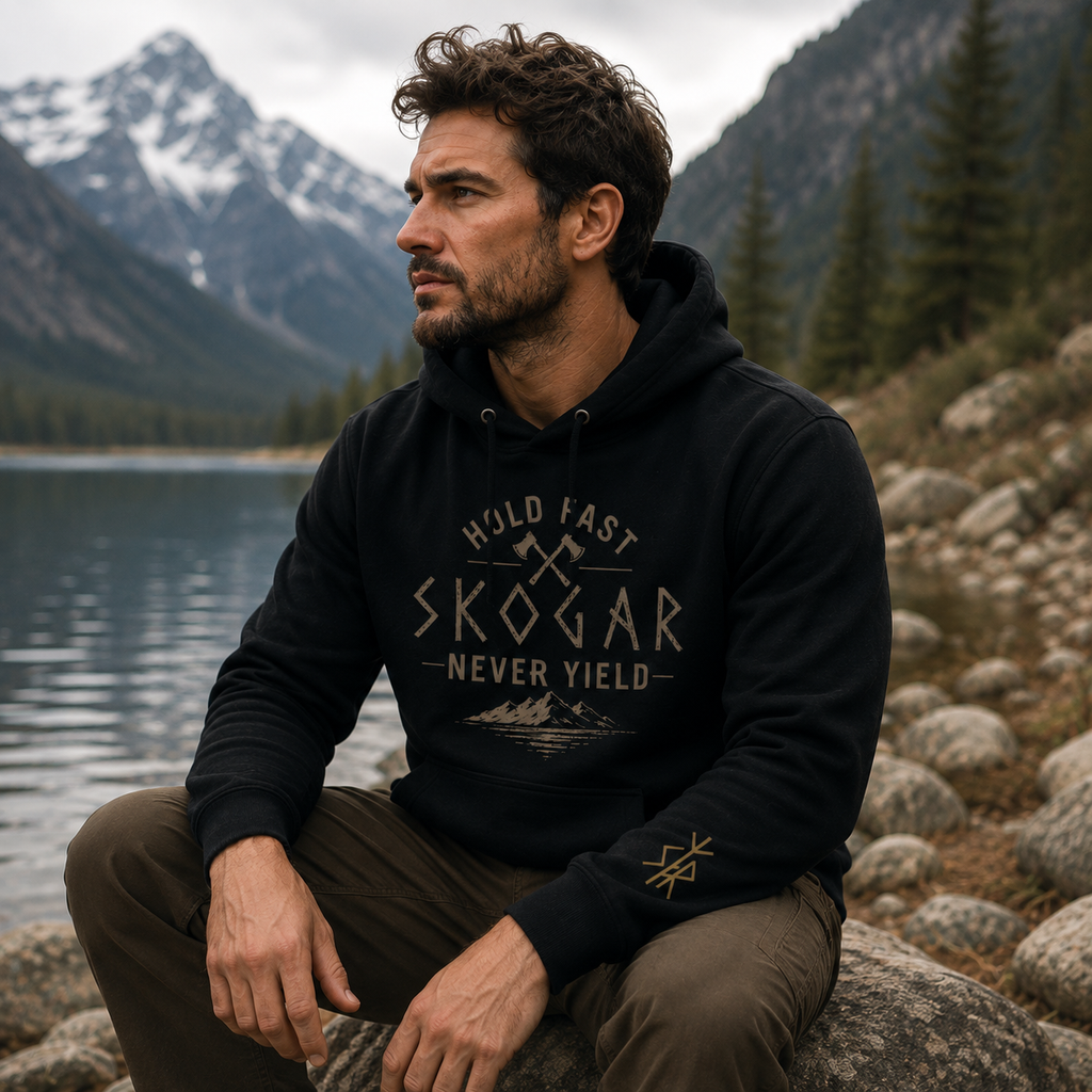 Hold Fast Never Yield Hoodie, Nordic Outdoor Sweatshirt, Men’s Adventure Hoodie