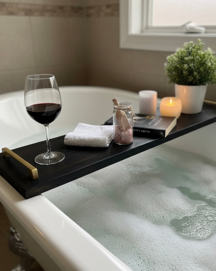 Rustic Solid Wood Bathtub Tray | Wooden Bath Caddy