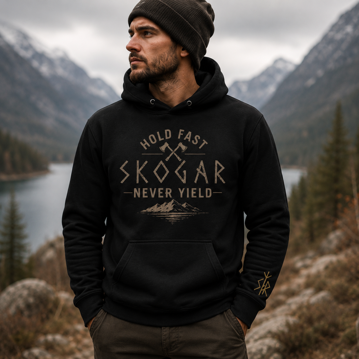 Hold Fast Never Yield Hoodie, Nordic Outdoor Sweatshirt, Men’s Adventure Hoodie