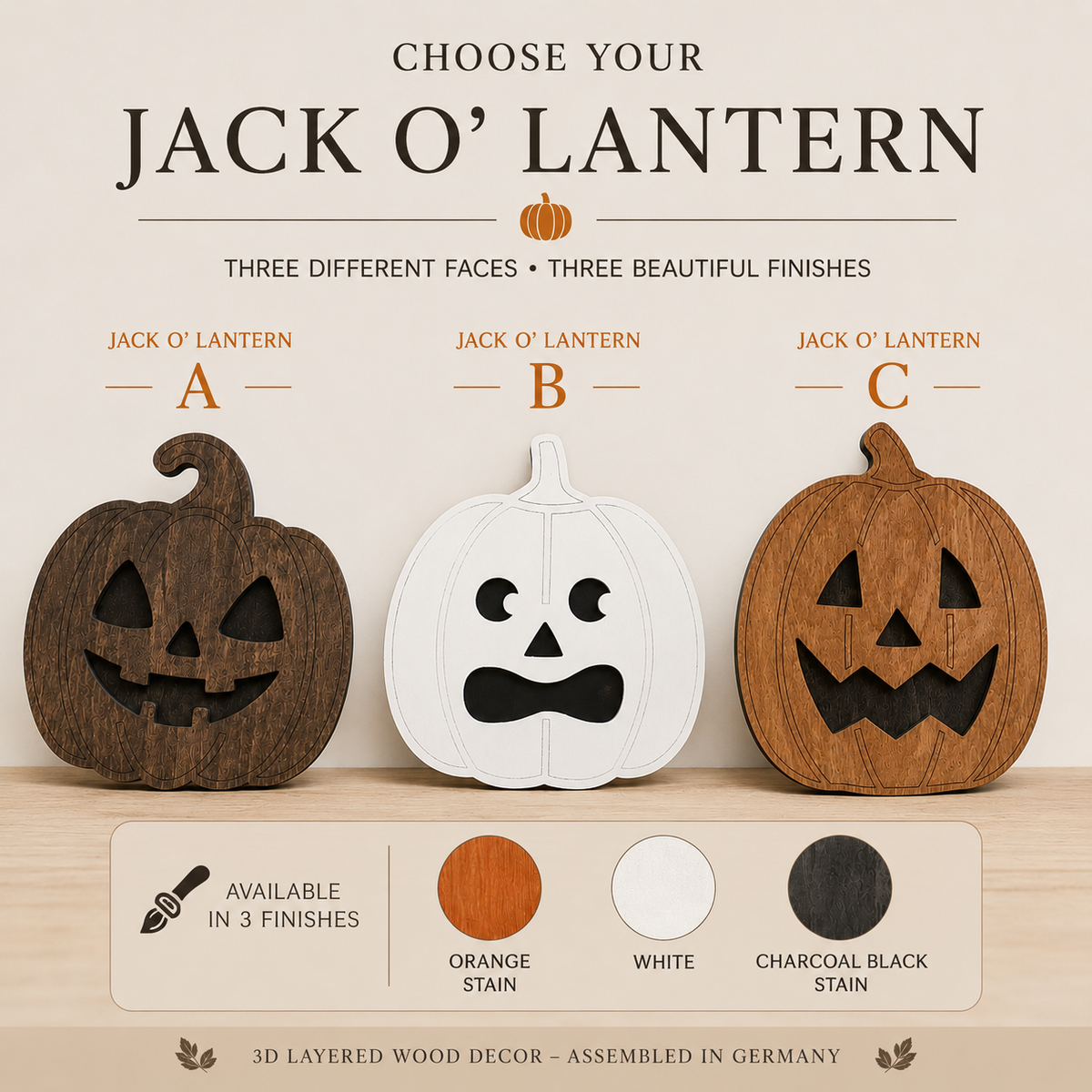 Halloween Pumpkin Décor – Wooden Jack O Lantern Rustic Halloween Wall & Shelf Décor